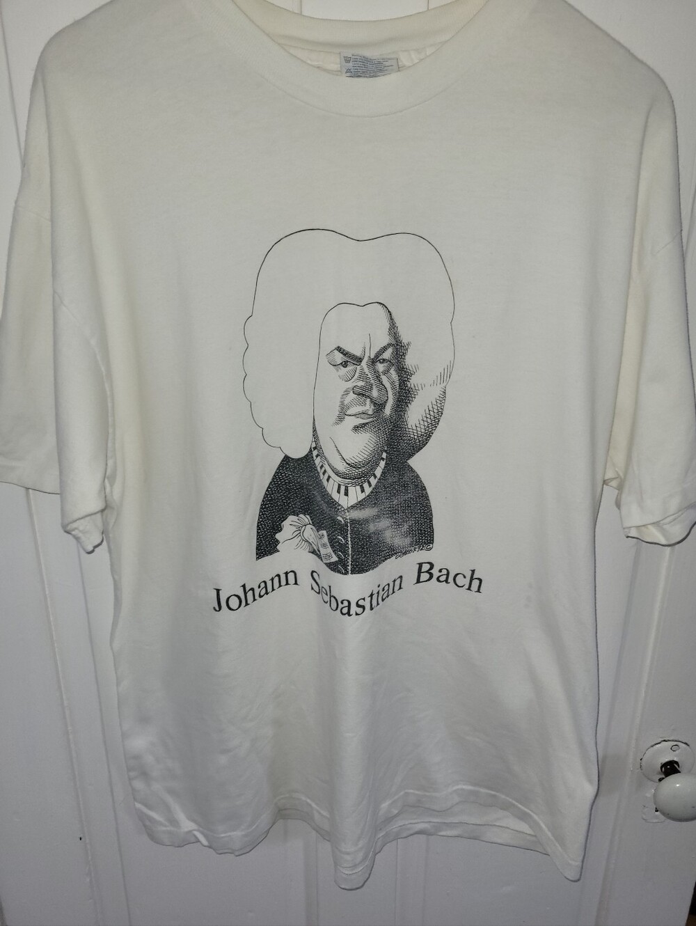 Vintage Johann Sebastian Bach Cartoon Graphic Tee - White Men's XL Shirt